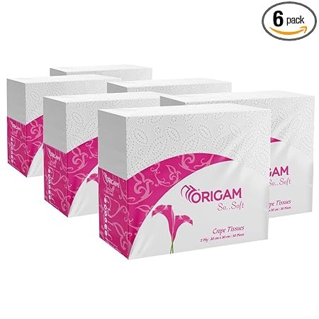 Origami 2 Ply Tissue Paper Napkins for Dining Table - Pack of 6 (50 Pulls Per Pack, 300 Sheets)