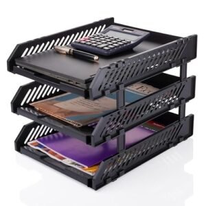 Primelife File Tray Rack ABS Plastics | Foldable Office Desk Accessories | Durable & Sturdy | Easy Assembly | Efficient Organizer | Plastic Office Stationery Files Layer Rack -3LAYER(Black)