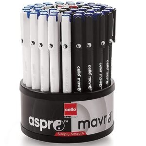 Cello Aspro Mavro Ball Pen Set (Bulk Pack of 50 pens with Stand- Assorted)