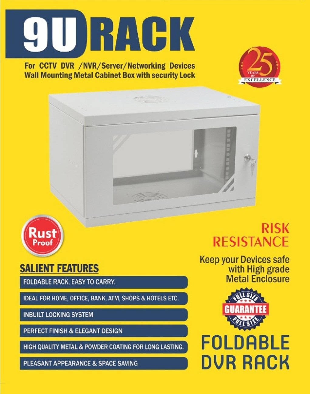 9U DVR / NVR Wall Mount Rack – Secure & Space-Efficient